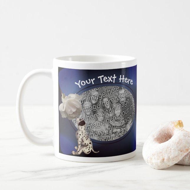 Dalmatian Puppy White Rose Personalized Photo  Coffee Mug (With Donut)