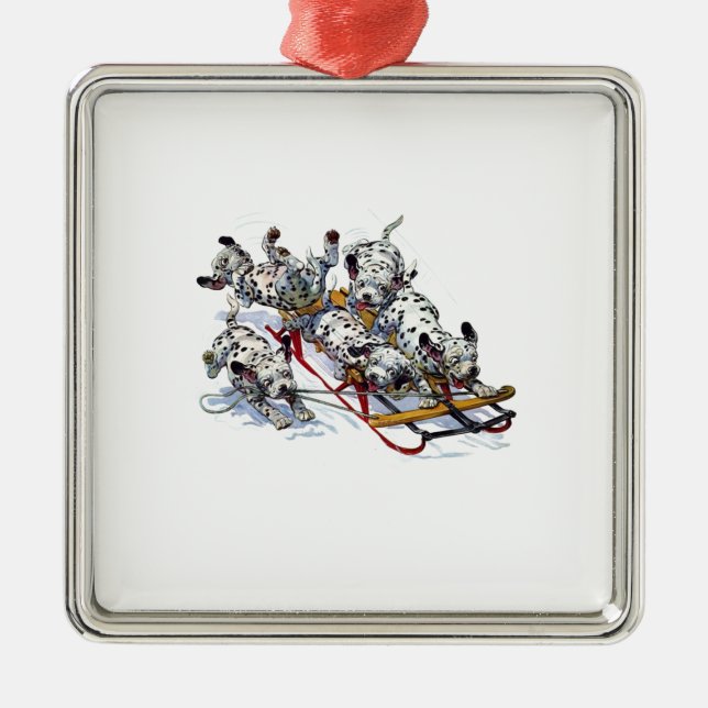Dalmatian Pups Sledding Metal Ornament (Front)