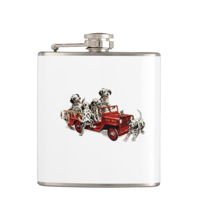 Dalmatian Pups with a Toy Fire Truck Flask (Front)
