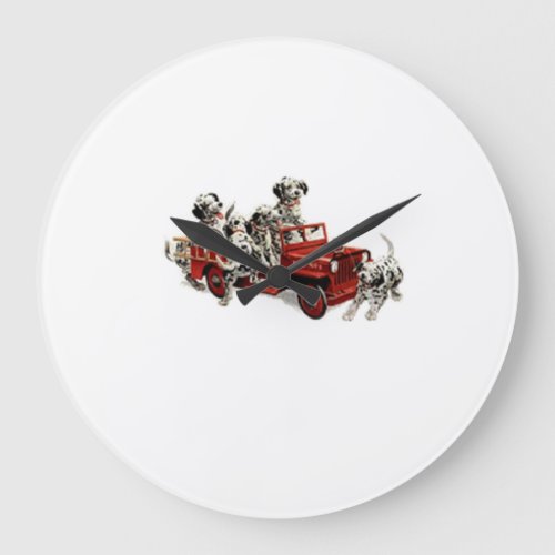 Dalmatian Pups with a Toy Fire Truck Large Clock