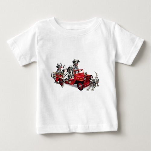 Dalmatian Pups with Fire Truck Baby T_Shirt