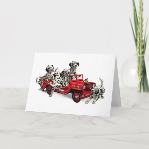 Dalmatian Pups with Fire Truck Card