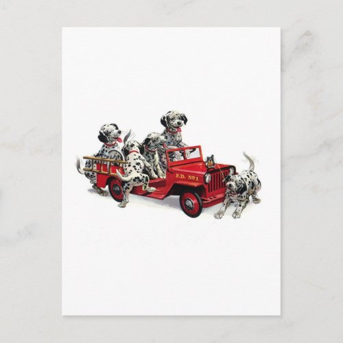 Dalmatian Pups with Fire Truck Postcard