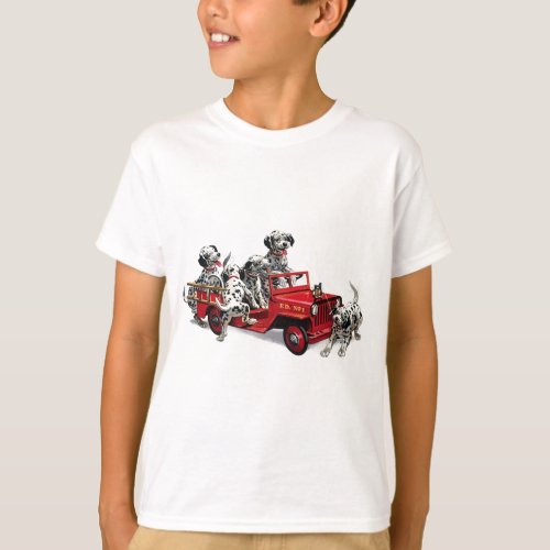 Dalmatian Pups with Fire Truck T_Shirt