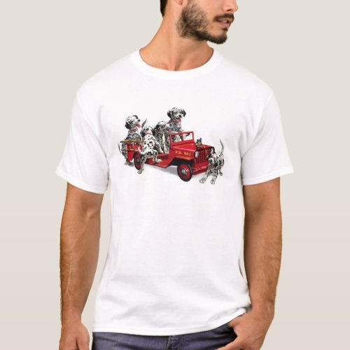 Dalmatian Pups with Fire Truck T_Shirt