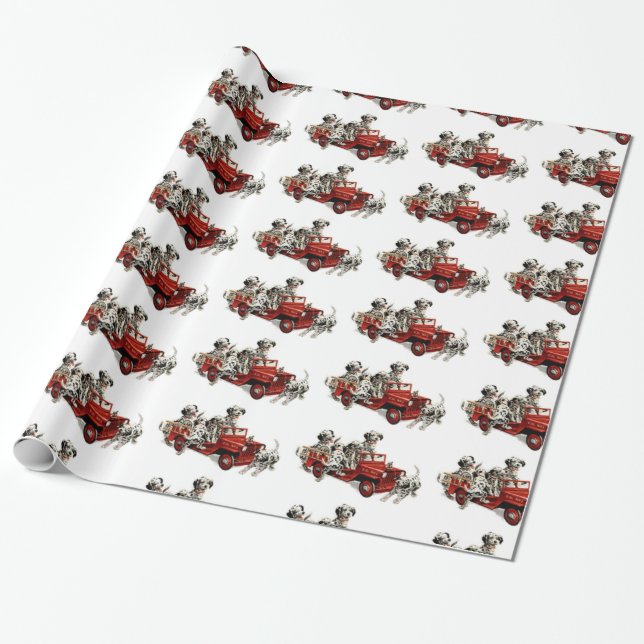 Dalmatian Pups with Fire Truck Wrapping Paper (Unrolled)