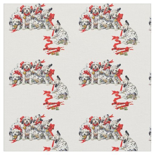 Dalmatian Pups with Holiday Ribbon Fabric