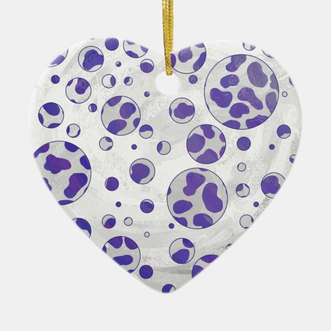 Dalmatian Purple and White Polka Dot Ceramic Ornament (Front)