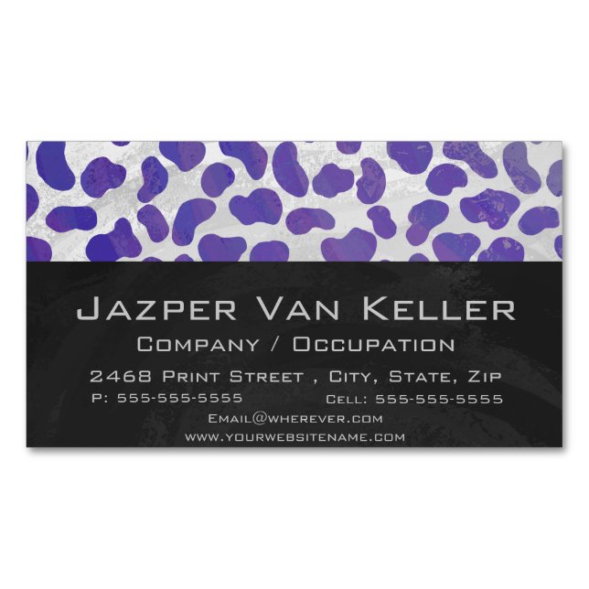 Dalmatian Purple and White Print Business Card Magnet (Front)