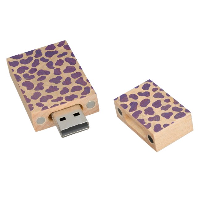 Dalmatian Purple and White Print Wood USB Flash Drive (Angled)