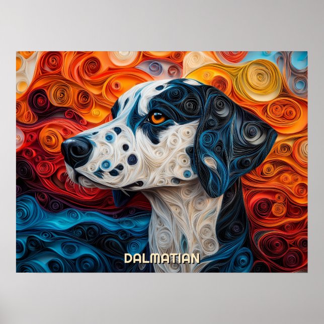 Dalmatian Quilling Art Dog Portrait Poster (Front)