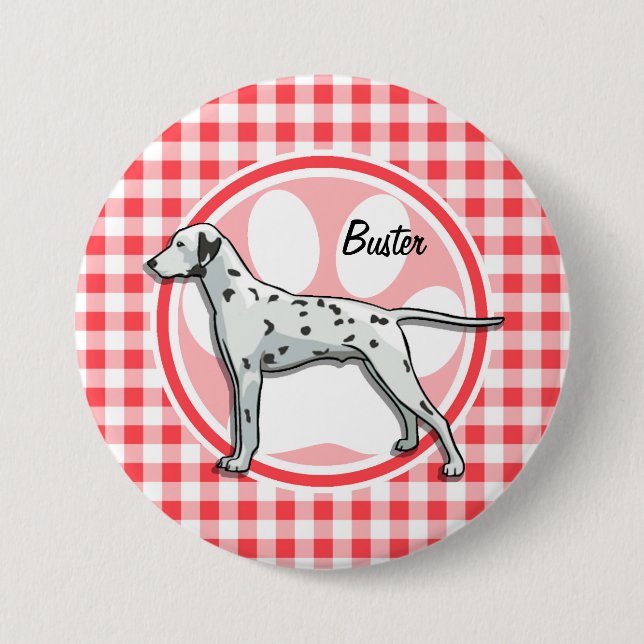Dalmatian; Red and White Gingham Pinback Button (Front)