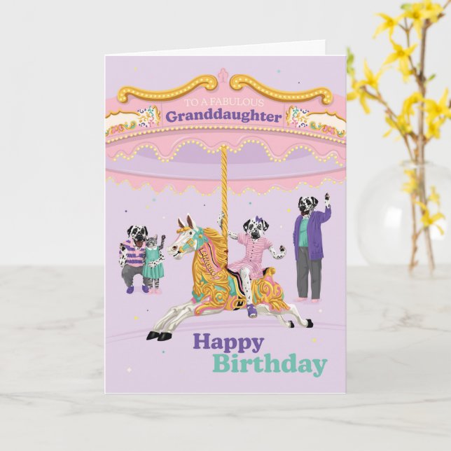 Dalmatian Riding Carousel Granddaughter Birthday C Card (Yellow Flower)