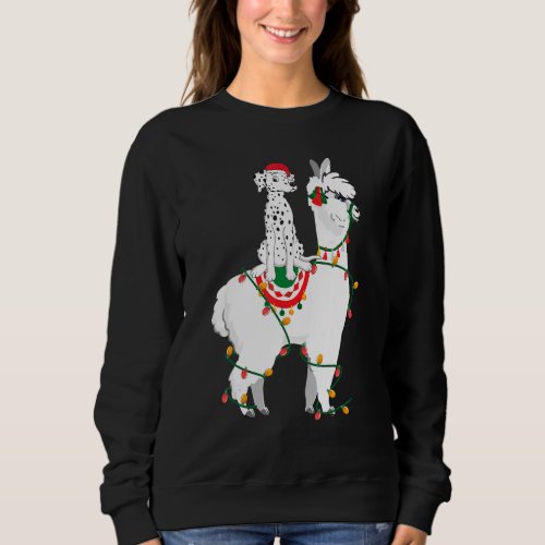 Dalmatian Riding Llama Lights Santa  Christmas Paj Sweatshirt