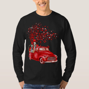 Dalmatian Riding Red Truck Valentine Butterfly Hea T-Shirt