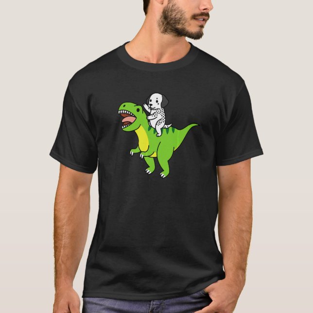 Dalmatian Riding Rex Dinosaur Dog   T-Shirt (Front)
