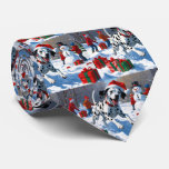 Dalmatian Running in Snow with Christmas Hat Neck Tie