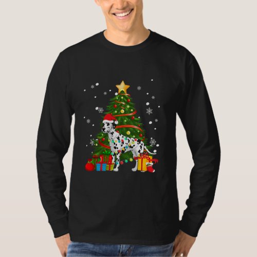 Dalmatian Santa Christmas Tree Light Pajama Dog T_Shirt