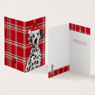 Dalmatian Santa Dog Holiday Plaid Christmas Card