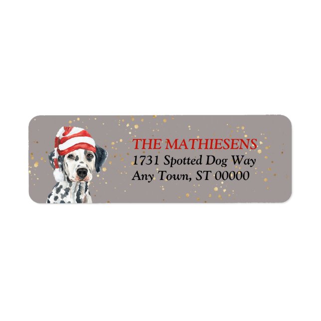 Dalmatian Santa Hat Address Label (Front)