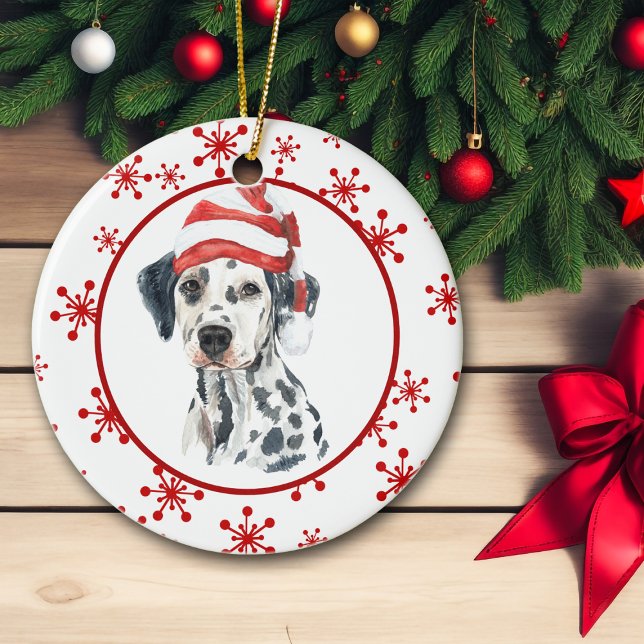 Dalmatian Santa Hat Red Snowflake Ceramic Ornament (Creator Uploaded)