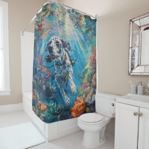 Dalmatian Scuba Diving Underwater Shower Curtain