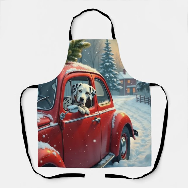 Dalmatian Snowy Car Ride Christmas Painting Apron (Front)