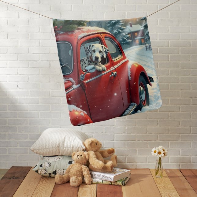 Dalmatian Snowy Car Ride Christmas Painting Baby Blanket (In Situ)