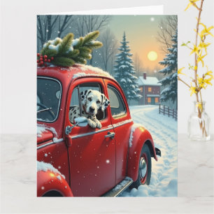 Dalmatian Snowy Car Ride Christmas Painting Card