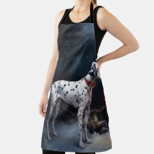 Dalmatian Snowy Sleigh Christmas Decor Apron