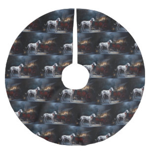 Dalmatian Snowy Sleigh Christmas Decor Brushed Polyester Tree Skirt