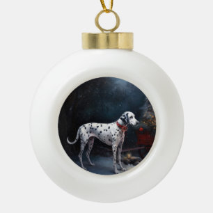 Dalmatian Snowy Sleigh Christmas Decor Ceramic Ball Christmas Ornament