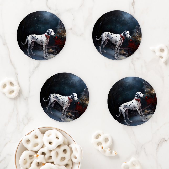 Dalmatian Snowy Sleigh Christmas Decor  Coaster Set (In Situ)