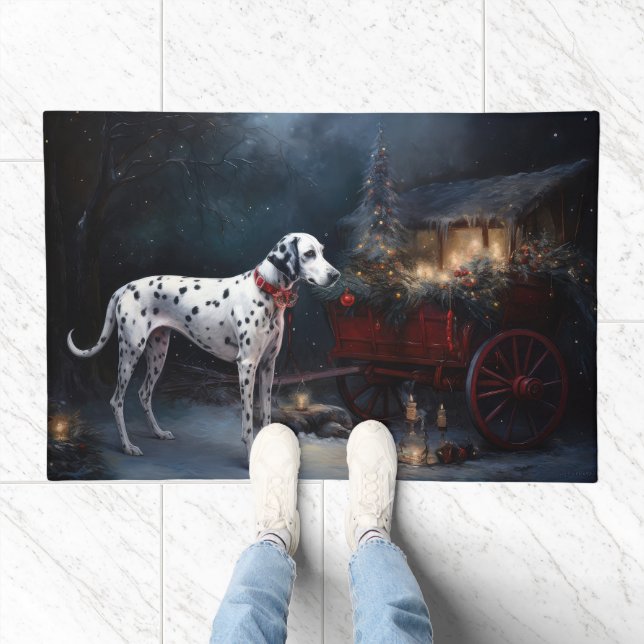 Dalmatian Snowy Sleigh Christmas Decor  Doormat (Indoor)