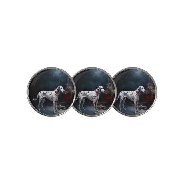 Dalmatian Snowy Sleigh Christmas Decor  Golf Ball Marker (3 Up)