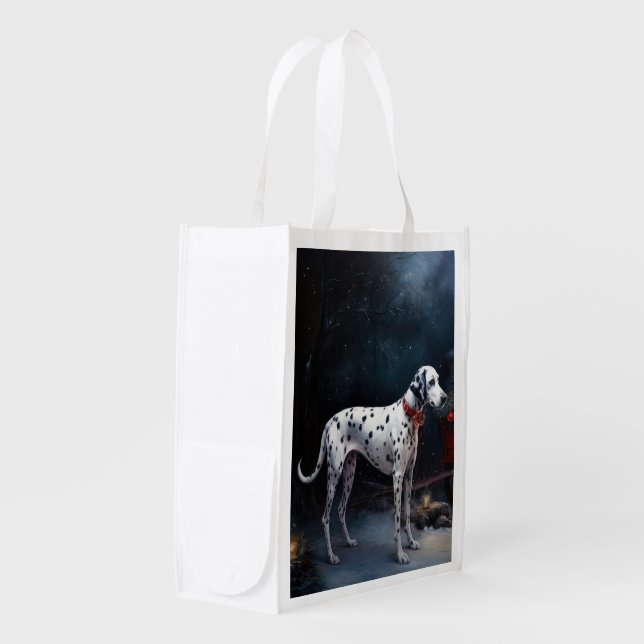 Dalmatian Snowy Sleigh Christmas Decor  Grocery Bag (Front Side)