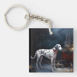 Dalmatian Snowy Sleigh Christmas Decor Keychain