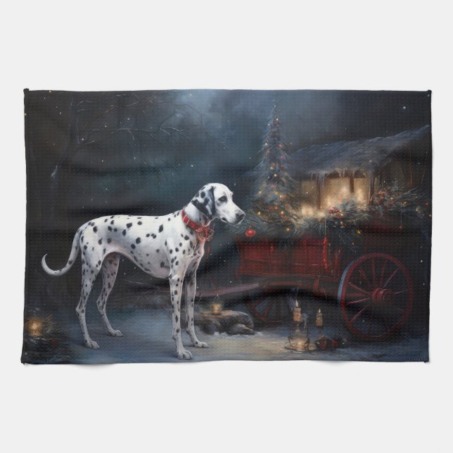 Dalmatian Snowy Sleigh Christmas Decor  Kitchen Towel (Horizontal)