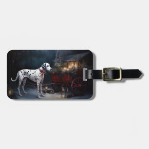 Dalmatian Snowy Sleigh Christmas Decor Luggage Tag