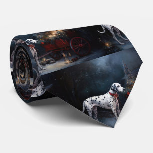 Dalmatian Snowy Sleigh Christmas Decor  Neck Tie