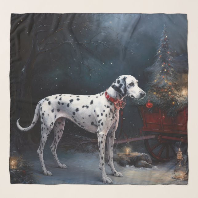 Dalmatian Snowy Sleigh Christmas Decor  Scarf (Front)
