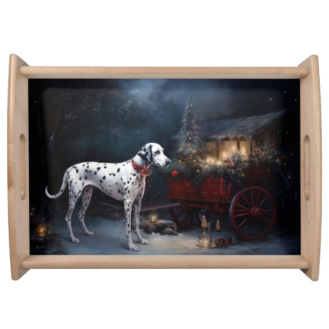 Dalmatian Snowy Sleigh Christmas Decor  Serving Tray (Front)