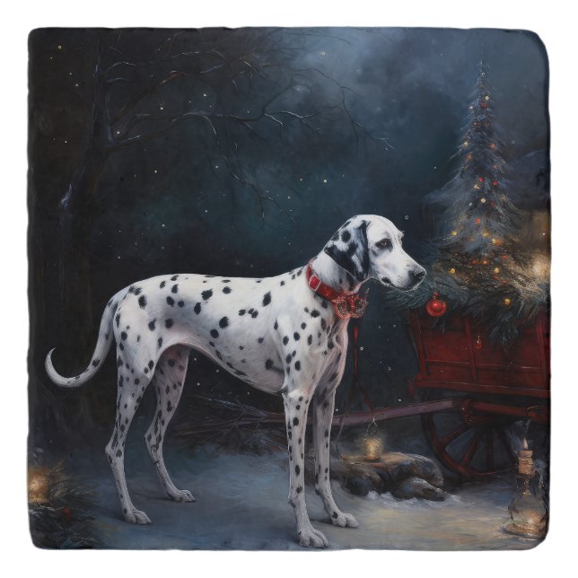 Dalmatian Snowy Sleigh Christmas Decor  Trivet (Front)