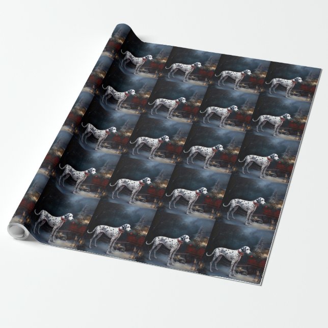 Dalmatian Snowy Sleigh Christmas Decor  Wrapping Paper (Unrolled)