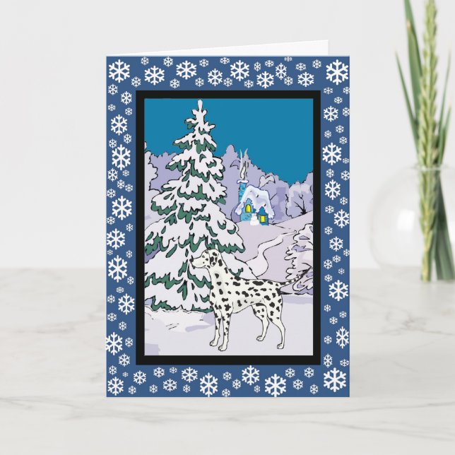 Dalmatian Snowy Winter Holiday Card (Front)