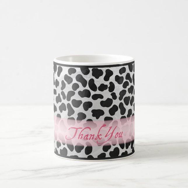 Dalmatian Spot Pattern Pink Thank You Coffee Mug (Center)