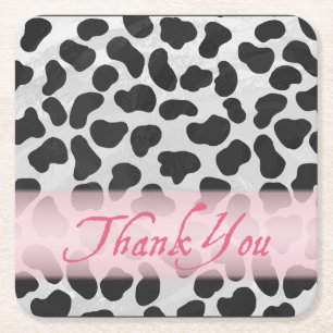 Dalmatian Spot Pattern Pink Thank You Square Paper Coaster