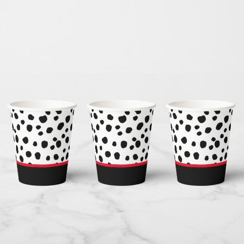 Dalmatian Spot Pattern with Black and Red border Paper Cups