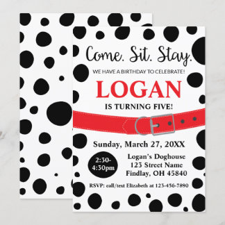 Dalmatian Spots Come Sit Stay Dog Birthday Invitation