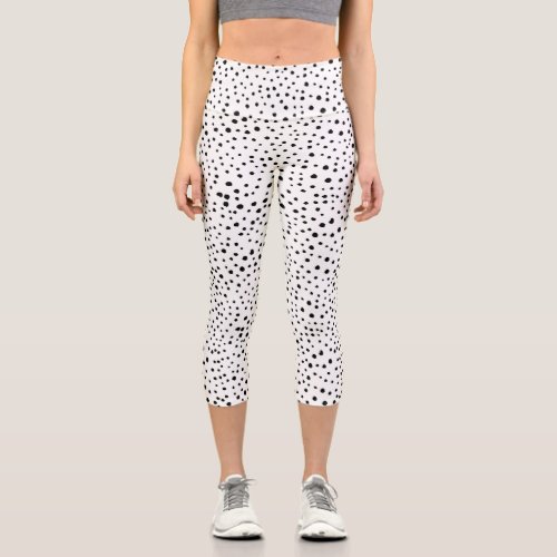 Dalmatian Spots Dalmatian Dots Black and White Capri Leggings